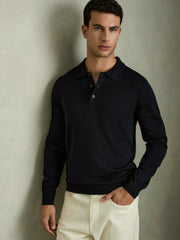 Merino Wool Polo Shirt in Navy