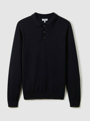 Merino Wool Polo Shirt in Navy