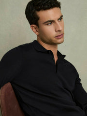 Merino Wool Polo Shirt in Navy