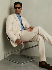 Slim-Fit Single Breasted Linen Blazer in Stone