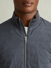 Hybrid Quilt and Knit Zip-Through Jacket in Airforce Blue