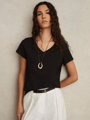 Cotton-Jersey V-Neck T-Shirt in Black