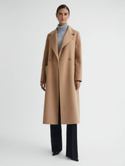 Long Wool Blend Blindseam Coat in Camel