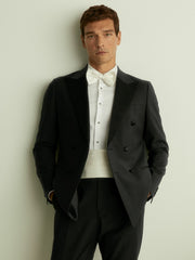 Double Breasted Tuxedo Slim Fit Jacket in Black