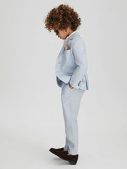 9-13 yrs Slim Fit Linen Adjustable Trousers in Soft Blue