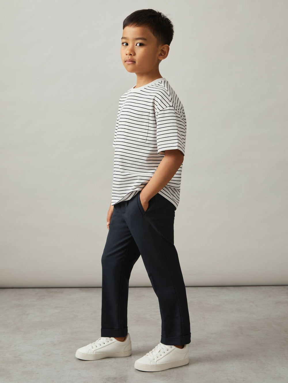 3-9 yrs Relaxed Elasticated Trousers with Turn-Ups in Navy
