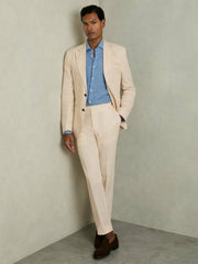 Slim Fit Linen Adjuster Trousers in Stone