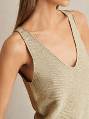 Metallic V-Neck Vest in Gold