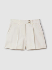 Front Pleat Tailored Shorts in Cream