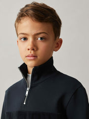 9-13 yrs Slim Fit Half-Zip Funnel Neck Velour Sweatshirt in Navy