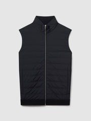 Hybrid Quilt and Knit Zip-Through Gilet in Navy