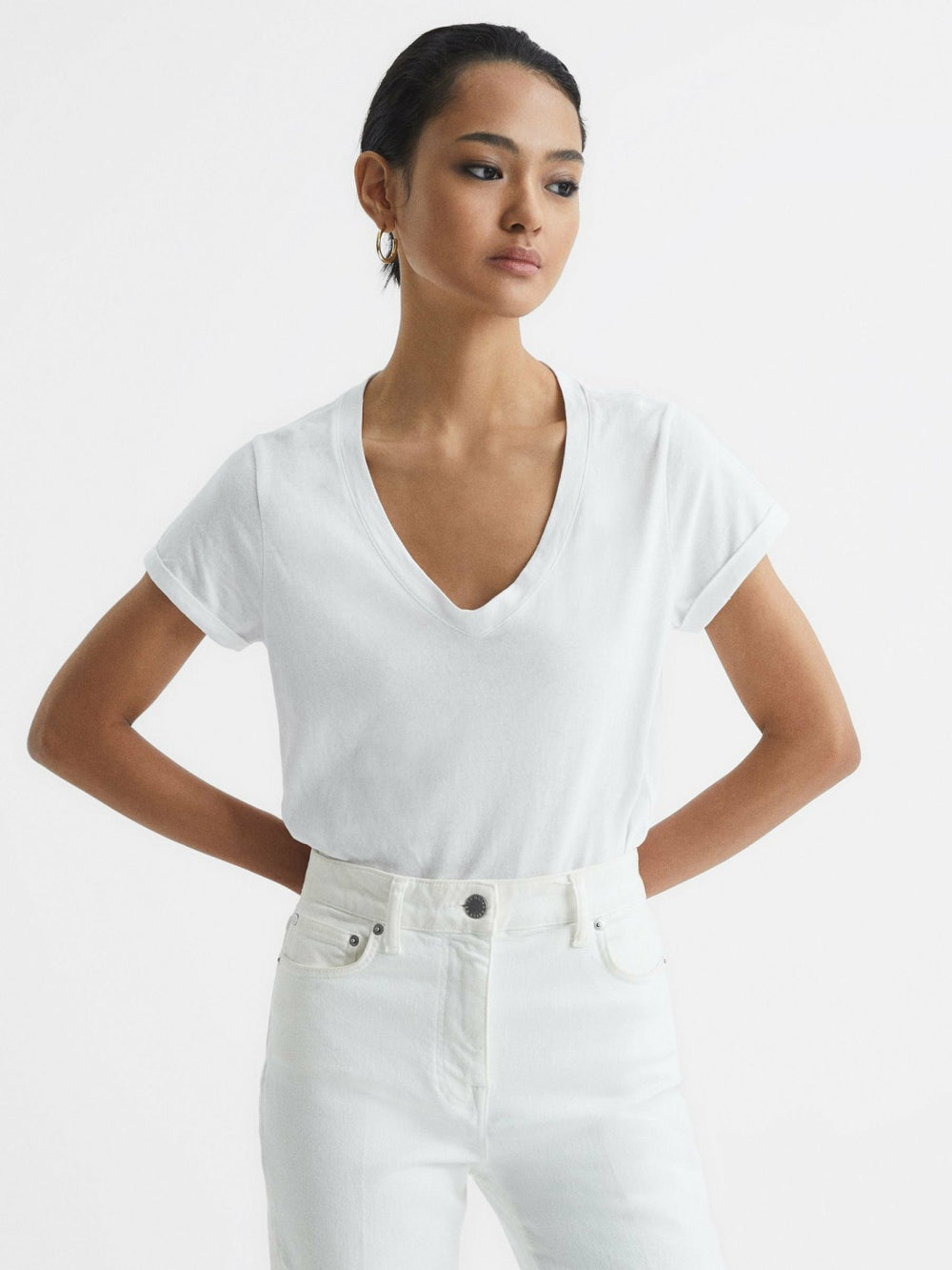 Cotton-Jersey V-Neck T-Shirt in White