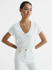 Cotton-Jersey V-Neck T-Shirt in White