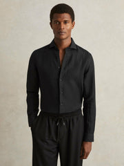 Linen Button-Through Shirt in Black