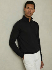 Merino Wool Half-Zip Jumper in Black