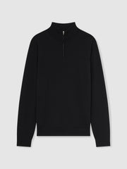 Merino Wool Half-Zip Jumper in Black