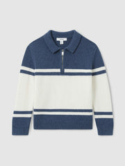 9-13 yrs Half-Zip Colour-Block Polo Shirt in Blue/White