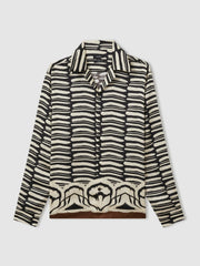 Abstract-Print Twill Cuban-Collar Shirt in Black/White
