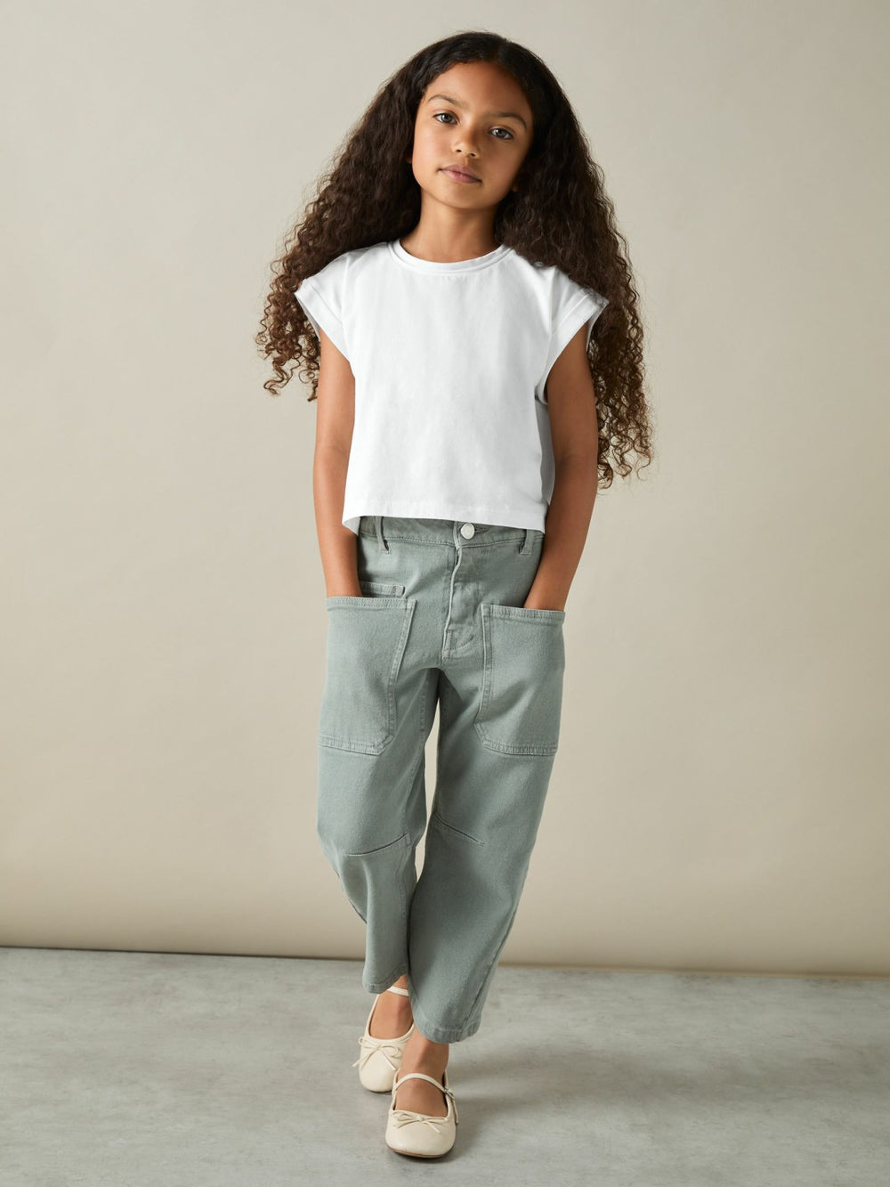4-9 yrs Cotton-Jersey Cropped T-Shirt in White