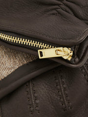 Leather Zip-Side Gloves in Dark Brown
