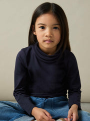 4-9 yrs Cotton-Jersey Roll-Neck Top with Stretch in Navy