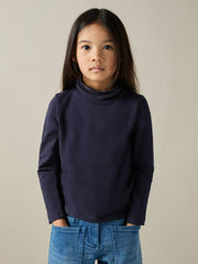 4-9 yrs Cotton-Jersey Roll-Neck Top with Stretch in Navy