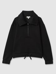 Interlock Half-Zip Drawstring-Hem Sweatshirt in Black