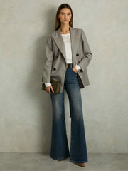 Wool Oversized Double-Breasted Blazer in Grey