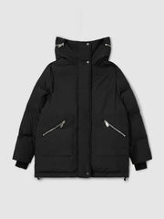 Petite Concealed-Hood Puffer Coat in Black