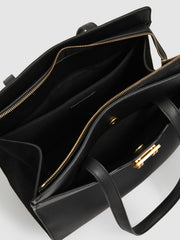 Grained Leather Tote Bag in Black