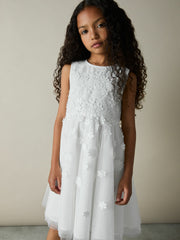9-13 yrs Tulle Floral-Embroidered Bridesmaid Dress in Ivory