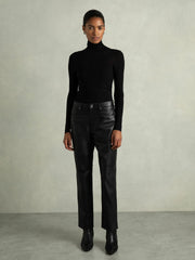 Leather Slim-Leg Trousers in Black