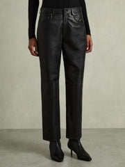 Leather Slim-Leg Trousers in Black