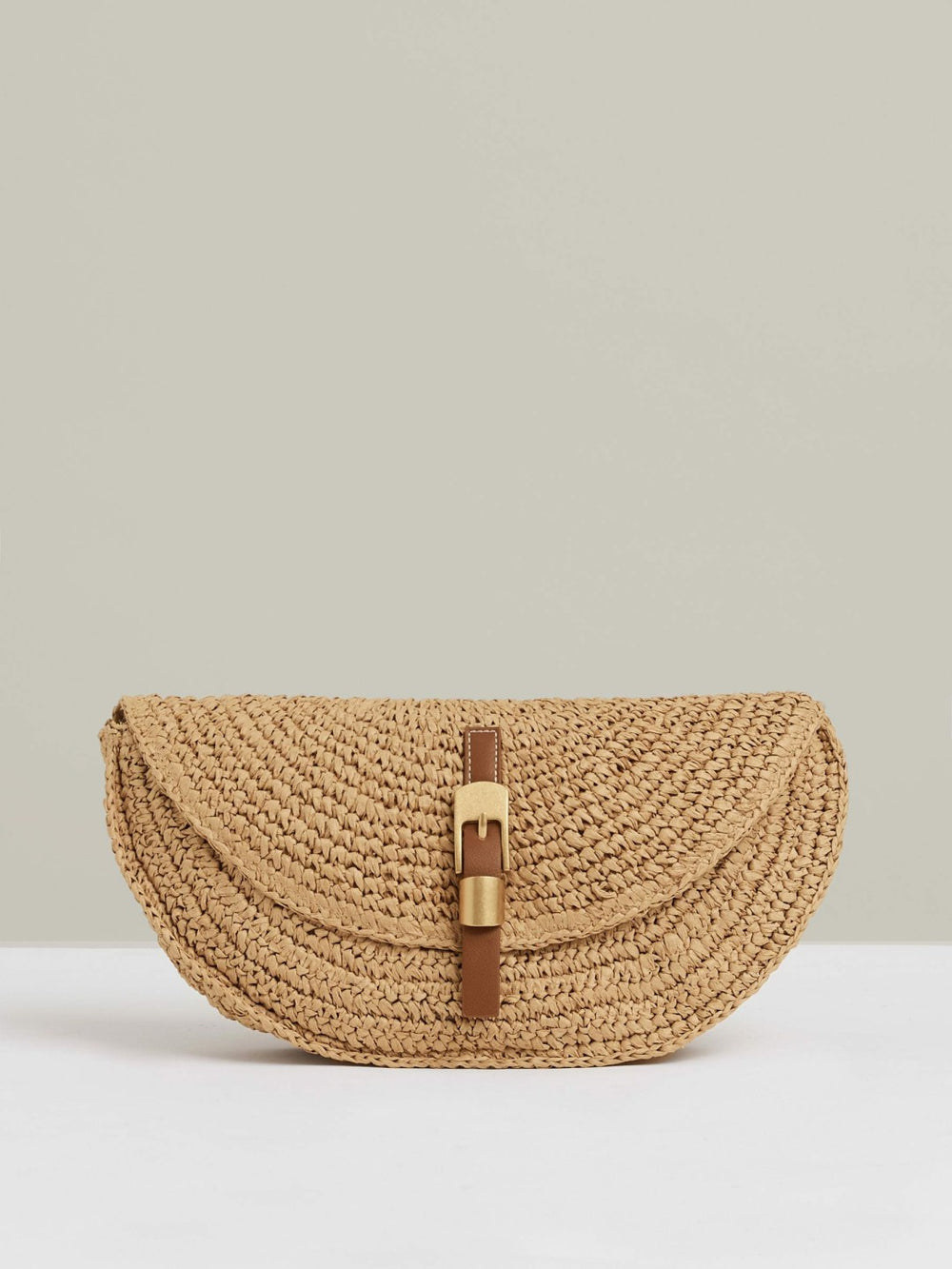 Raffia Half-Moon Clutch Bag in Natural