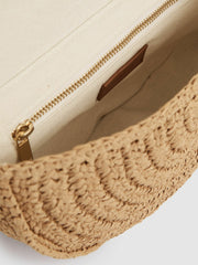 Raffia Half-Moon Clutch Bag in Natural