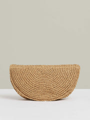 Raffia Half-Moon Clutch Bag in Natural