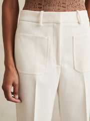 Twill Patch-Pocket Flared Trousers in Cream