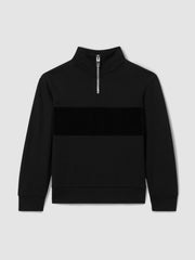 9-13 yrs Slim Fit Half-Zip Funnel Neck Velour Sweatshirt in Black