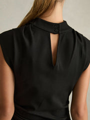 Twill-Jersey Draped Midi Dress in Black