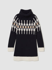 9-13 yrs Wool-Blend Fair Isle Roll-Neck Dress in Navy