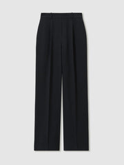 Elasticated-Waist Wide-Leg Twill Trousers in Navy