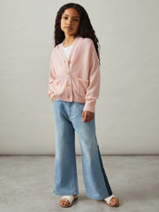 4-9 yrs Wool-Blend Stripe-Detail Cardigan With Cashmere in Pink