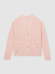 4-9 yrs Wool-Blend Stripe-Detail Cardigan With Cashmere in Pink