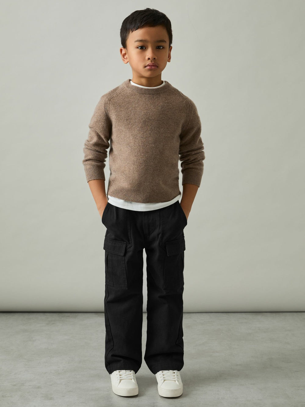 3-9 yrs 100% Cotton Straight Leg Cargo Trousers in Black