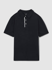Contrast-Placket Polo Shirt With Cotton in Navy