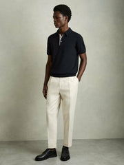 Contrast-Placket Polo Shirt With Cotton in Navy
