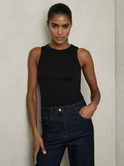 Stretch-Cotton Racerback Vest in Black