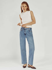 Petite Mid-Rise Straight-Leg Jeans in Light Blue
