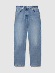 Petite Mid-Rise Straight-Leg Jeans in Light Blue