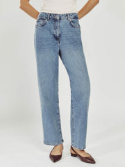 Petite Mid-Rise Straight-Leg Jeans in Light Blue